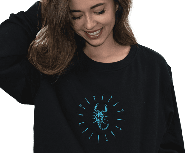 Maya wearing the UV Scorpion Crewneck