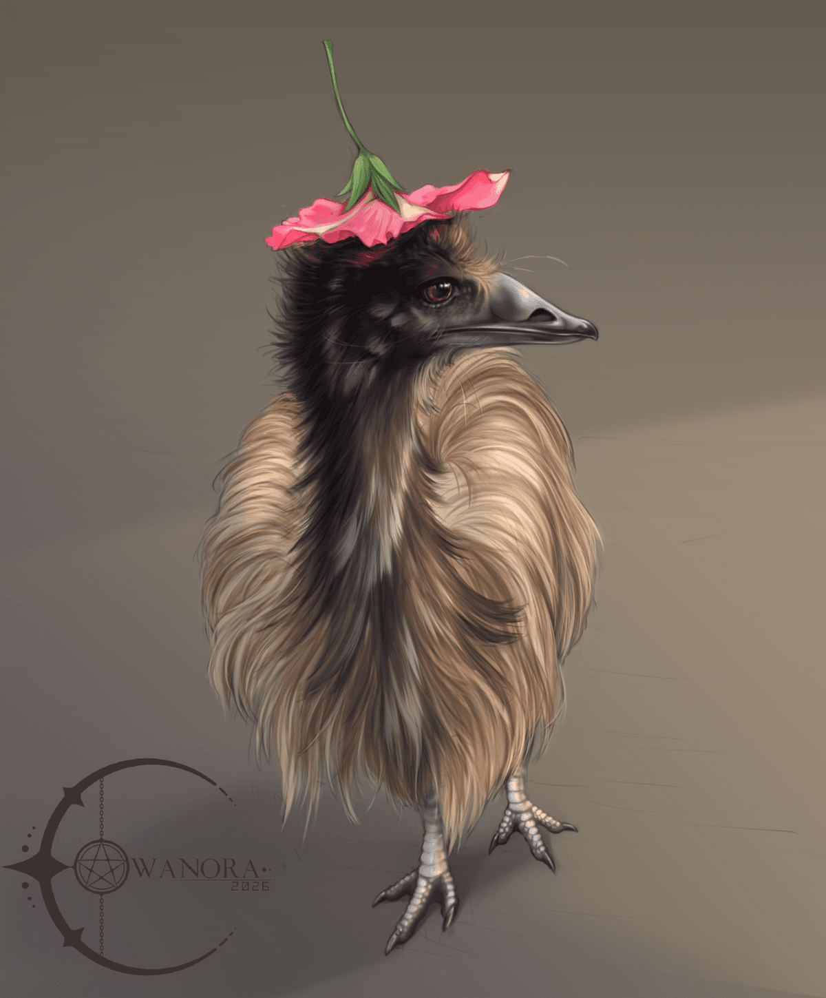 Stompy fronting from a slightly up POV, fully digital painted with his little pink flower hat