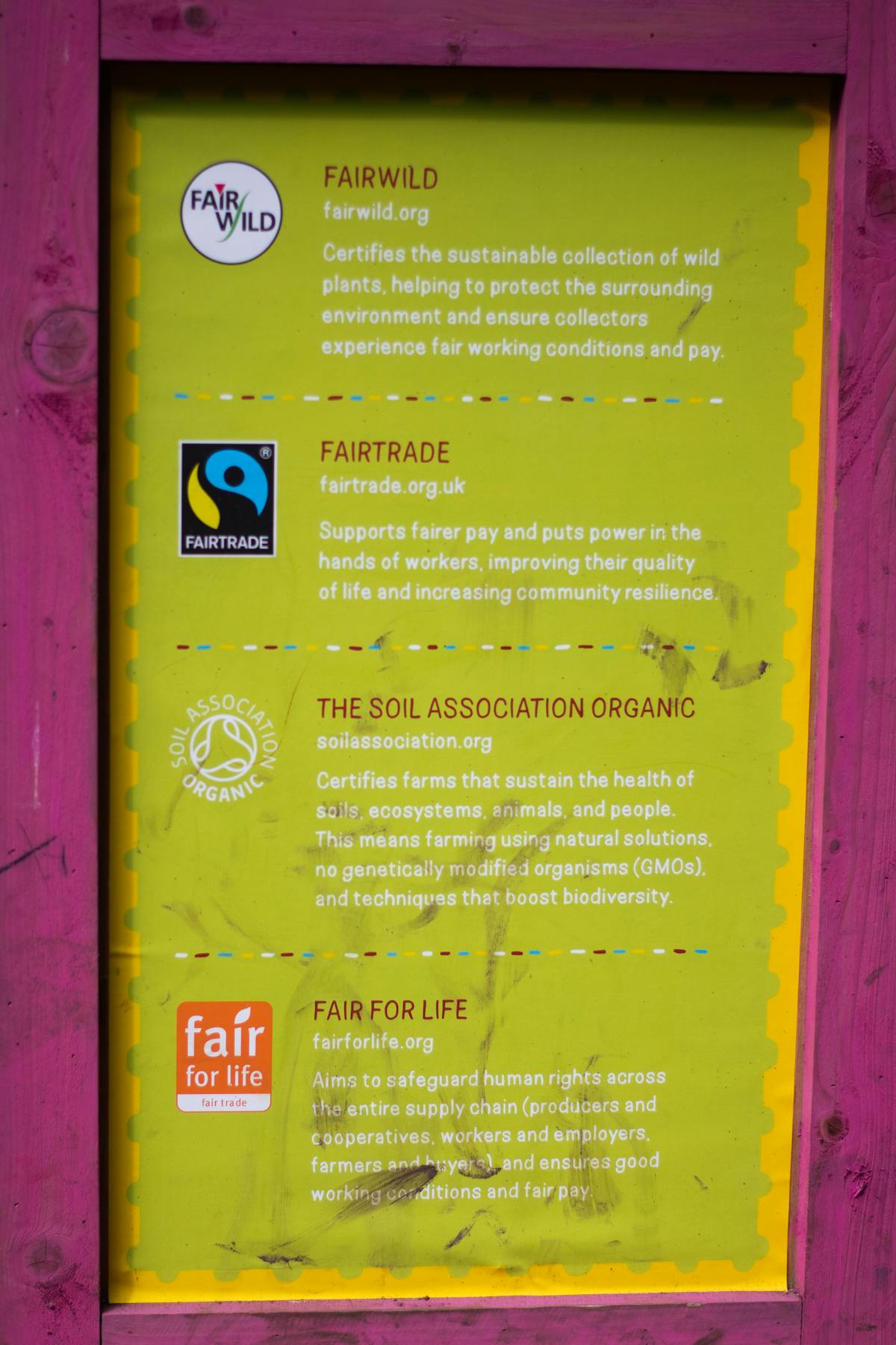  a sign describing food labels too look out for in the uk